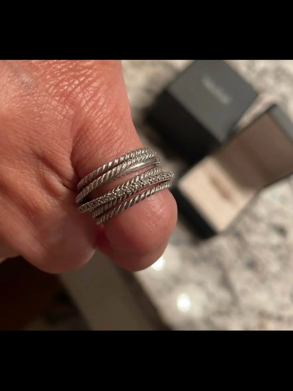 David Yurman Silver and Gold Multi-Row Cable Stackable Ring
